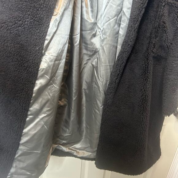 UGG Alesandra Faux Fur Wrap Coat Black Pockets Tie Waist Long Trench L / XL NWT - Picture 8 of 10